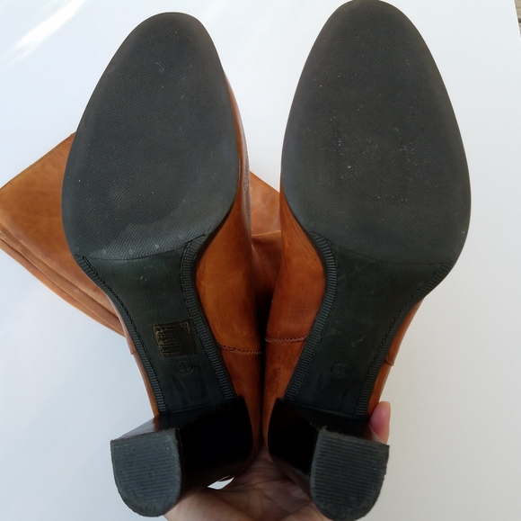 Y2K Brown leather stack heel slip on knee boots boho - Picture 5 of 8